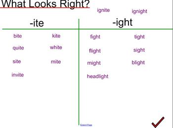 Preview of What Looks Right? -ite and -ight spelling patterns