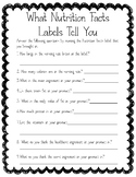 What Nutrition Facts Labels Tell you Worksheet