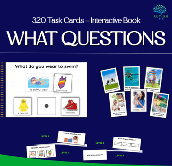 Preview of What Questions Bundle: Interactive book + 320 Task Card with Answers & Tracking