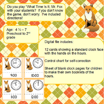 What Time It, Mr. Fox? Telling Time On The Hour Cards TPT
