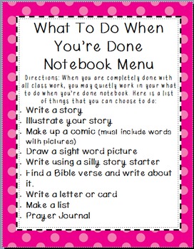 Preview of What To Do When You're Done Notebook Menu