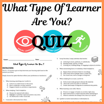 Preview of Back To School What Type Of Learner Are you? Personality Quiz