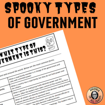 Preview of What Type of Government is This? 6 Scenarios w/ Spooky Halloween Twist EDITABLE!