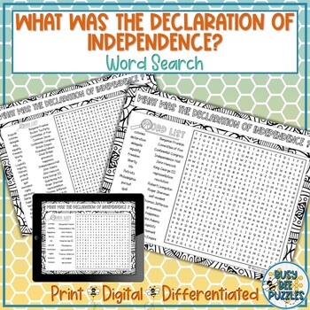 Preview of What Was the Declaration of Independence Word Search Puzzle Activity