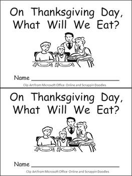 Preview of What Will We Eat on Thanksgiving Kindergarten Emergent Reader book
