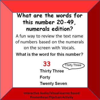 Preview of What are the words for this number?  20-49 with VOCALS Promethean Board