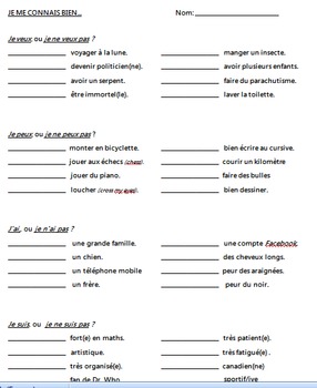 Preview of What are you like? Conjugation and sentence practice with common French verbs.