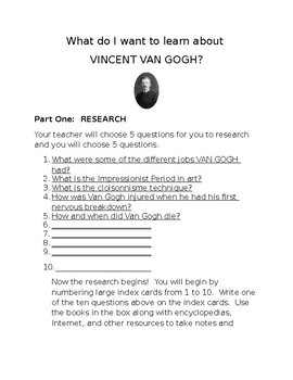 Preview of What do I want to learn about Vincent van Gogh?