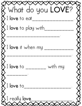 What do you LOVE? Valentine's Day Writing/Card Activity by Kinderskogs