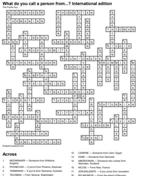 What do you call a person from ? crossword International edition