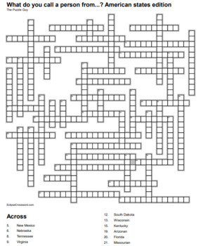 What do you call a person from ? crossword puzzles (Demonyms from all
