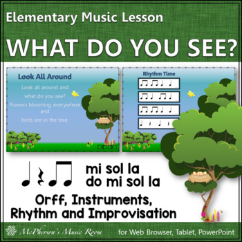 Preview of Spring Music Lesson & Activity | Orff Arrangement | Eighth Notes What Do You See