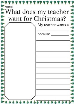 Preview of What does my teacher want for Christmas? Writing Prompt