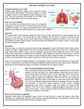 Preview of What does smoking do to your lungs? - Reading Comprehension / Informational Text