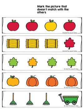 what doesnt belong fall visual discrimination activity tpt