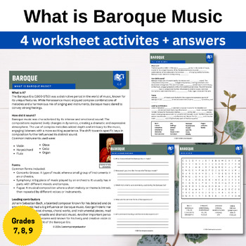Preview of What is Baroque Music worksheets (4 activities + answers)