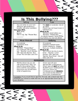 Preview of What is Bullying Poster - Mean Moment , Rude , Tattling, Bullying Poster