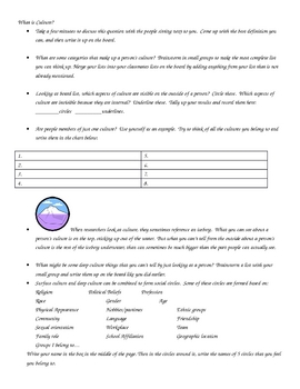 Preview of What is Culture?  Discussion, Activities and Project