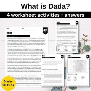 Preview of What is Dada worksheets - 4 activities + answers (Grades 10, 11, 12)