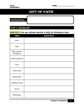 Preview of What is Faith (Gift of Faith) [Worksheet: Word & Google Doc]