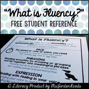 Preview of What is Fluency | Student Reference Sheet + Parent Resource
