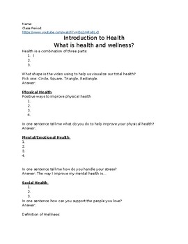 Preview of What is Health and Wellness- Worksheet