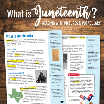 Preview of What is Juneteenth? Reading with Pictures & Vocabulary