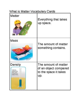 Preview of What is Matter? Vocabulary cards