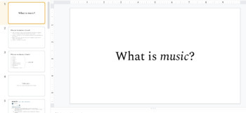 Preview of What is Music? Slideshow, Listening, and Discussion activity