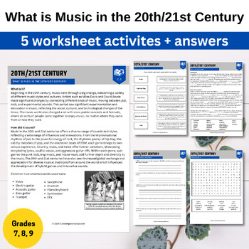 Preview of What is Music in the 20th/21st Century worksheets (5 activities + answers)