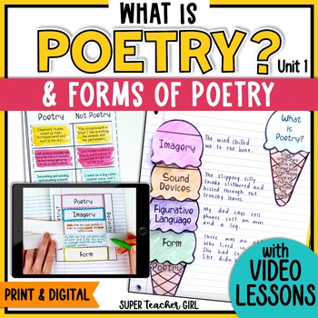 Preview of Poetry Introduction & Types of Poems Interactive Notebooks, Videos, Lesson Plans