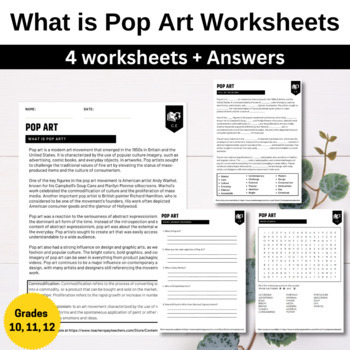 Preview of What is Pop Art worksheets - 4 activities + answers (Grades 10, 11, 12)