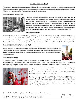 remembrance day reading comprehension teaching resources tpt