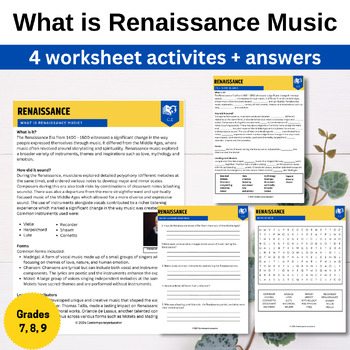 Preview of What is Renaissance Music worksheets (4 activities + answers)