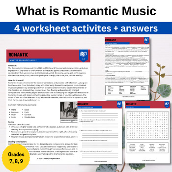 Preview of What is Romantic Music worksheets (4 activities + answers)