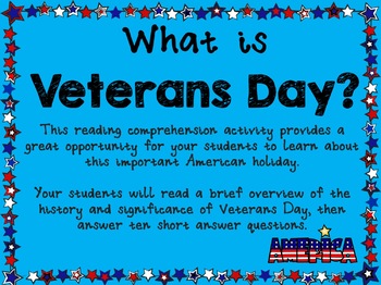 Preview of NEW!!  What is Veterans Day? Worksheet (Distance Learning)