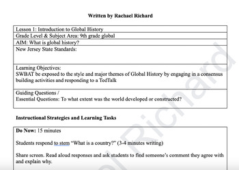 Preview of What is World/Global History? Introduction Lesson Plan for Back to School