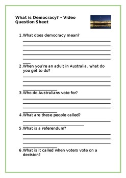 Preview of What is a Democracy? Video and Question Sheet