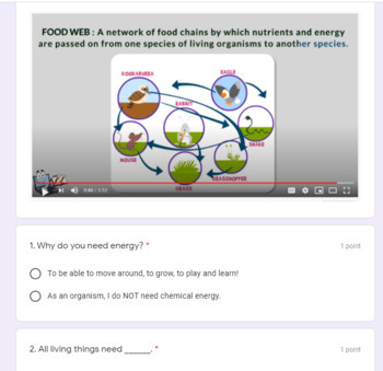 Preview of What is a Food Web? Video Google Form flipped classroom Ecosystems activity