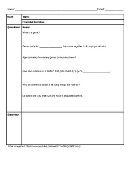 Preview of Intro to Genes Cornell Notes Template