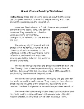 Preview of What is a Greek Chorus? Reading Worksheet **Editable**