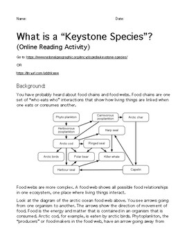 Preview of What is a Keystone Species? (Online Reading Activity)