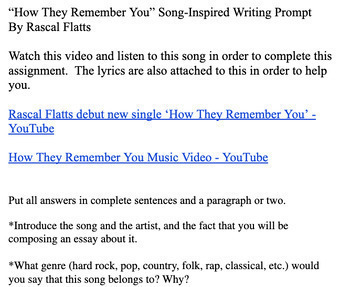 Preview of What is a Legacy? - “How They Remember You” Rascal Flatts Song-Inspired Writing