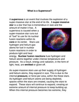 What is a Supernova? Common Core Reading and Writing Activity | TpT