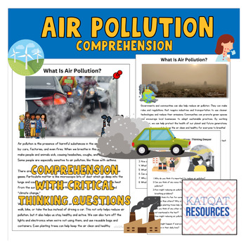 Preview of What is air pollution? - comprehension with critical thinking questions.