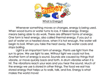 Preview of What is Energy? | Reading comprehension passage & short answer quiz