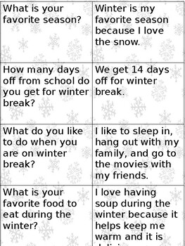 What is the Question - Winter Break Theme Q & A ESL Matching Activity