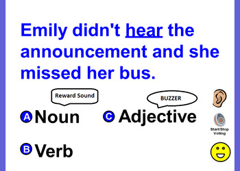 Preview of What is the underlined word: Noun, Verb, or Adjective Promethean Board