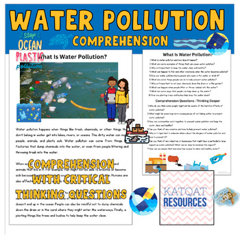 Preview of What is water pollution? - comprehension with critical thinking questions.