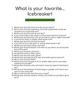What is your favorite… Icebreaker! by Georgina Carroll | TPT